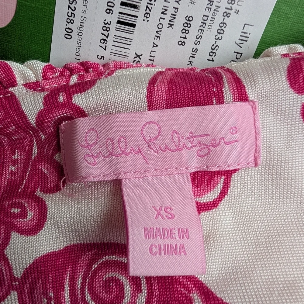 Lilly Pulitzer Clare Dress Silk Jersey Hotty Pink Fallin In Love A Little XS NWT - Picture 9 of 12